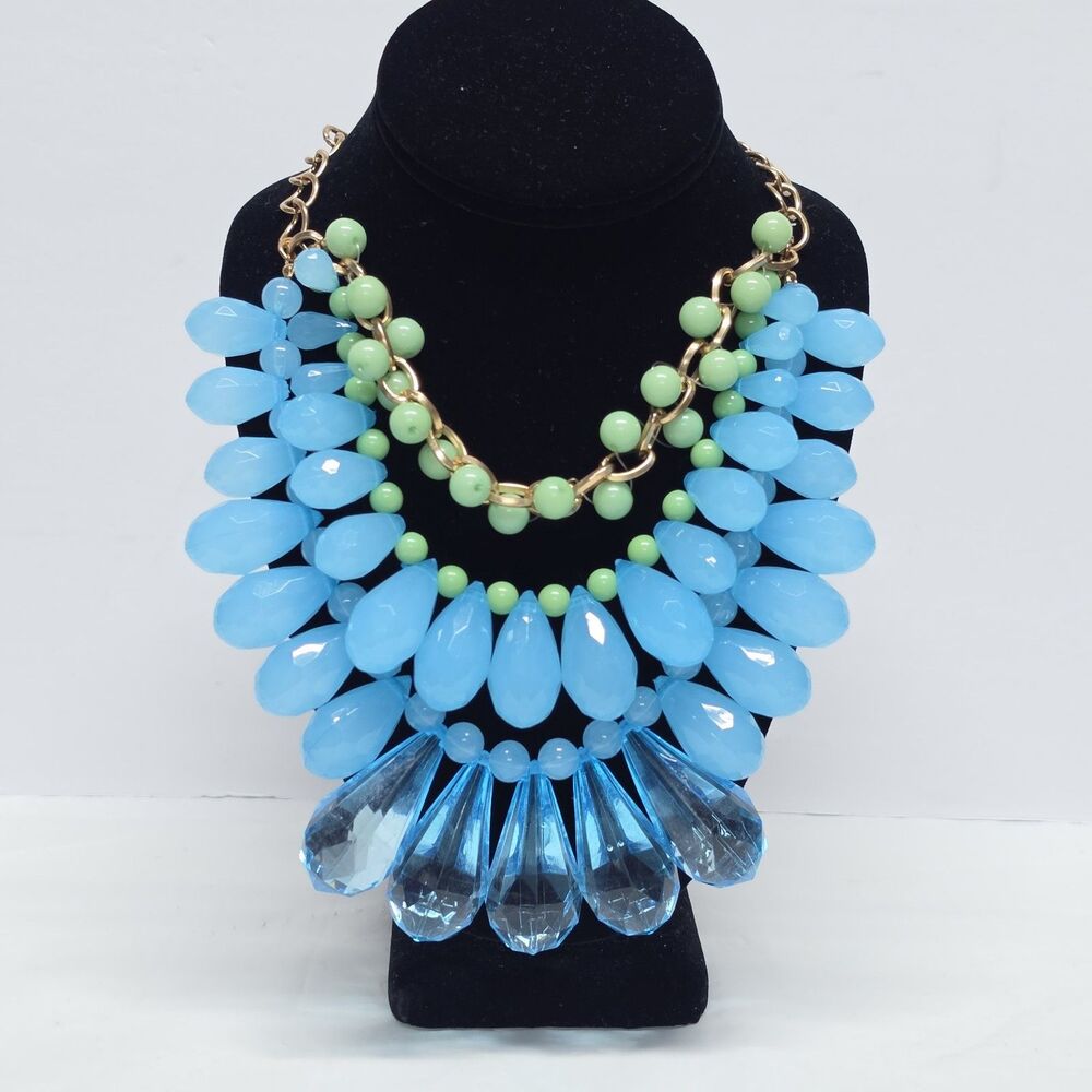 Vintage You & I Tear Drop Cascade Statement Necklace AQUA BLUE And MINT Boho